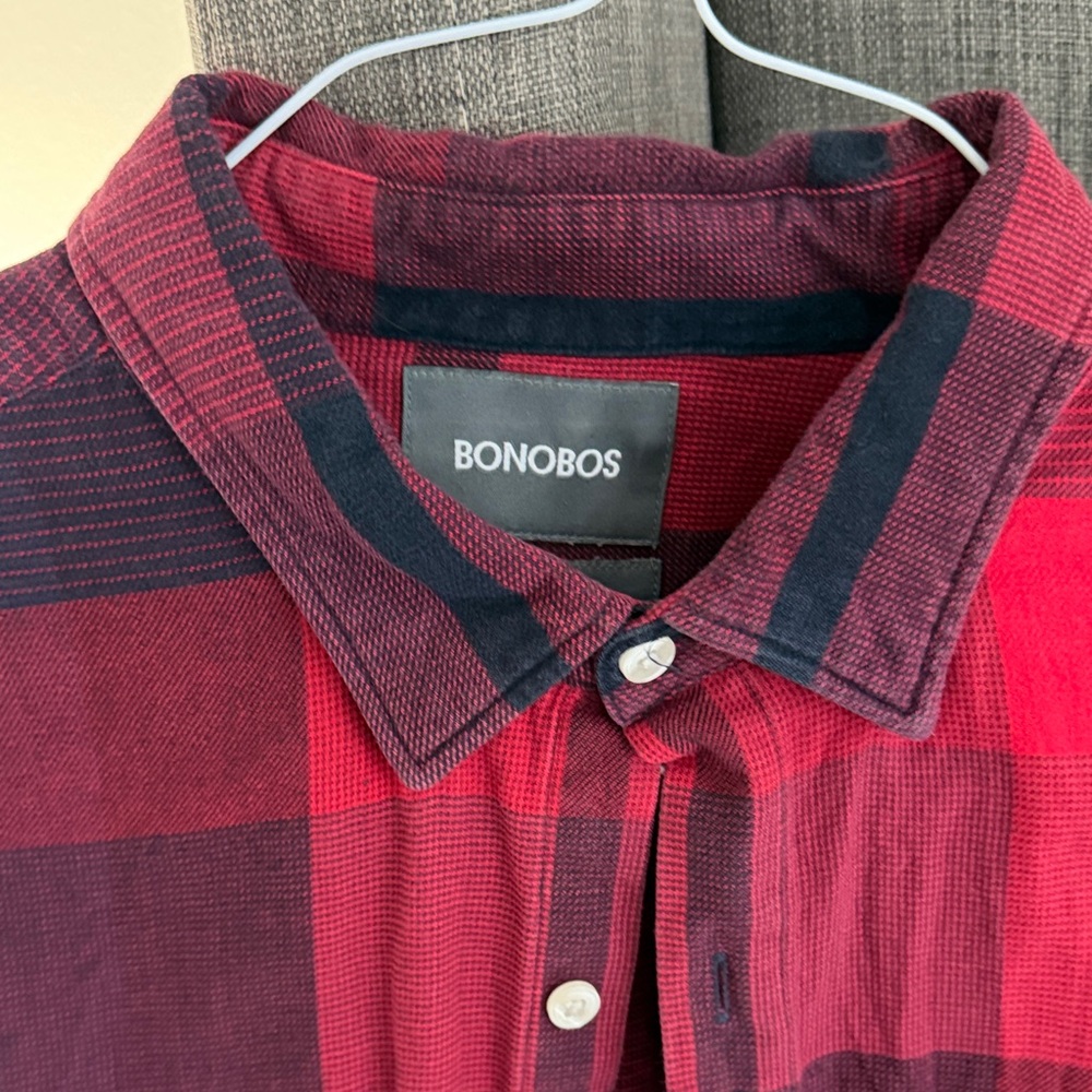 Bonobos Men's Red and Black Plaid Shirt